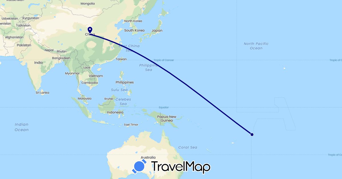 TravelMap itinerary: driving in China, Samoa (Asia, Oceania)